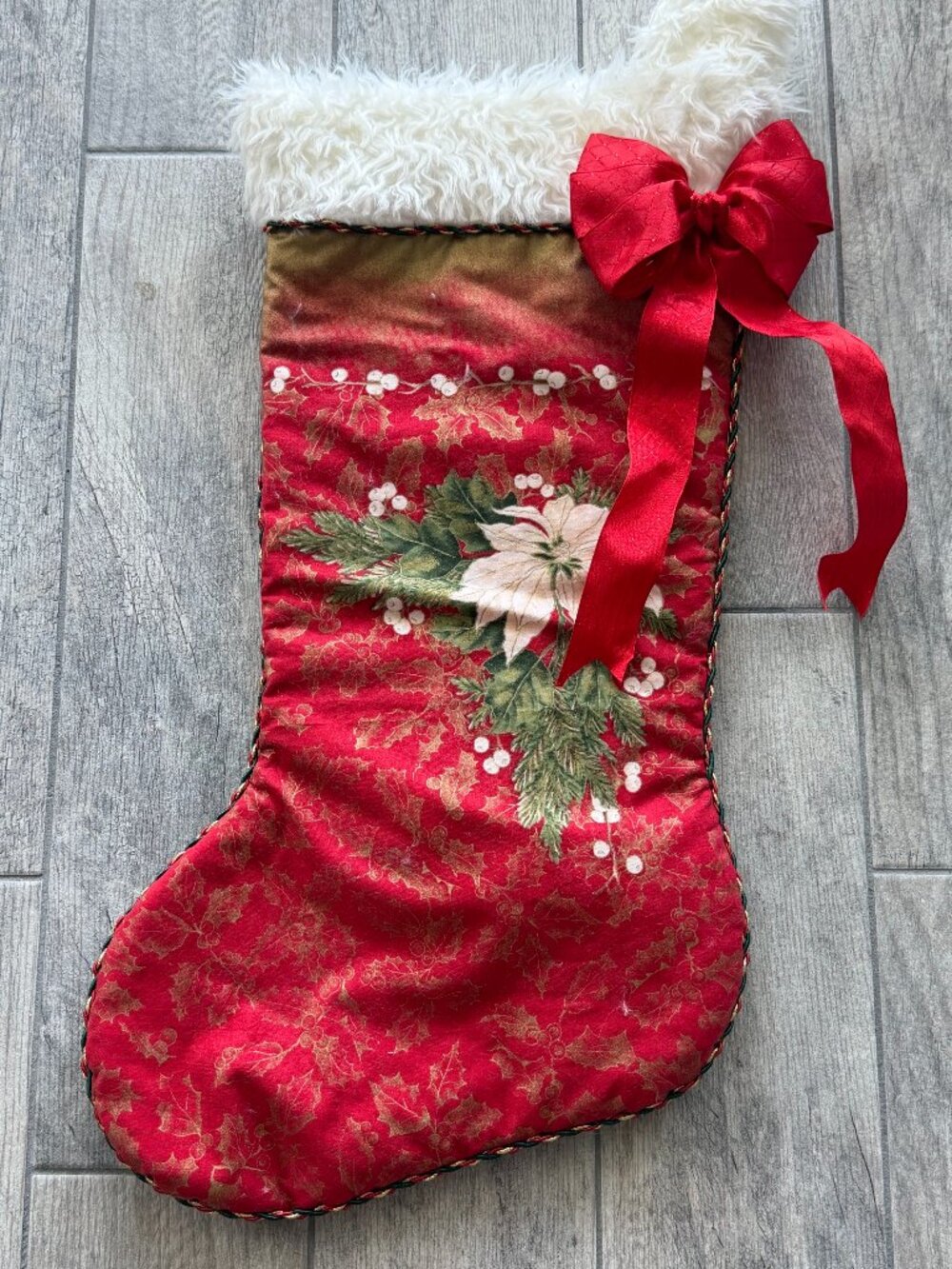 Elegant Handmade Christmas Stocking, 26" Tall, 14" wide